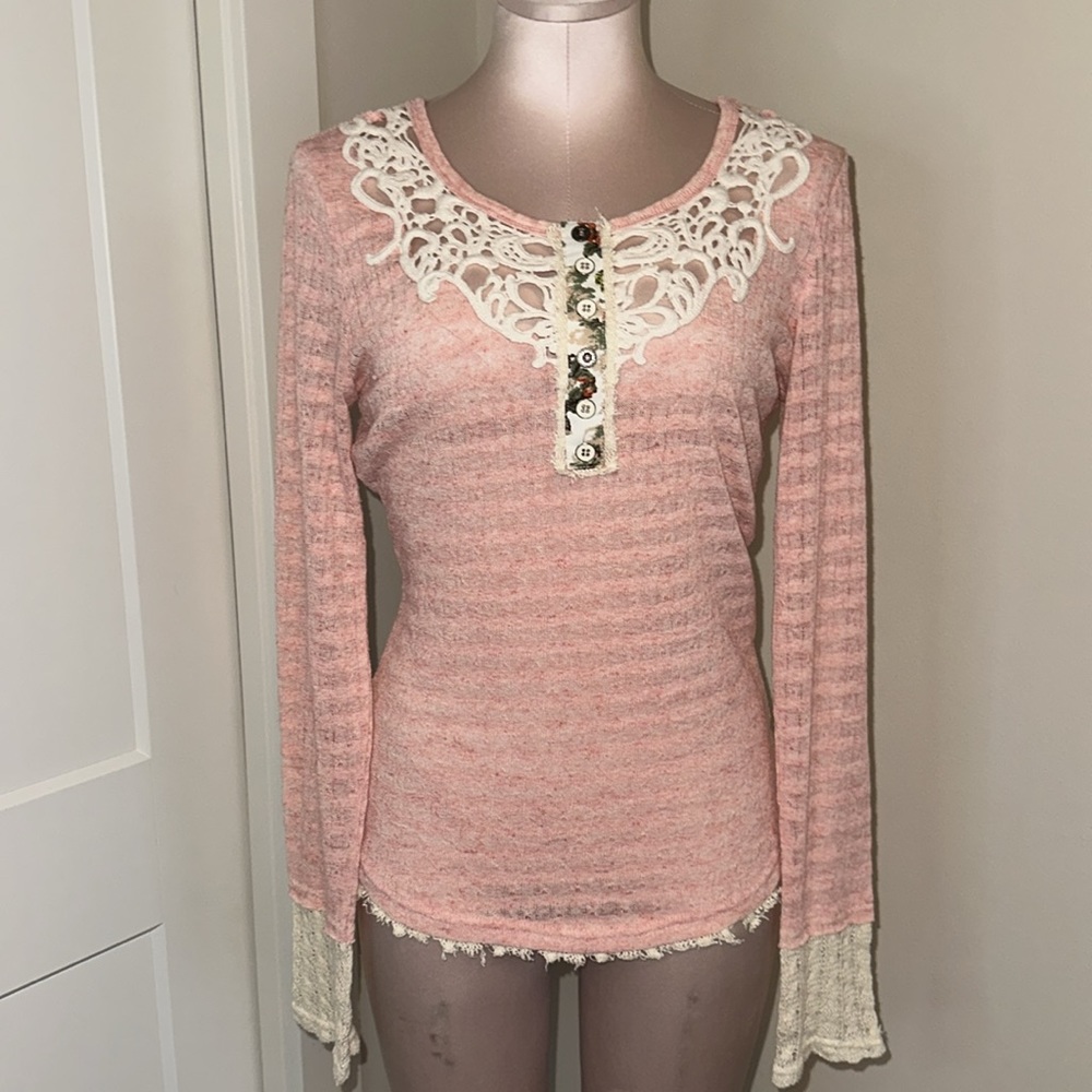 Miss Me Crochet Trim Henley